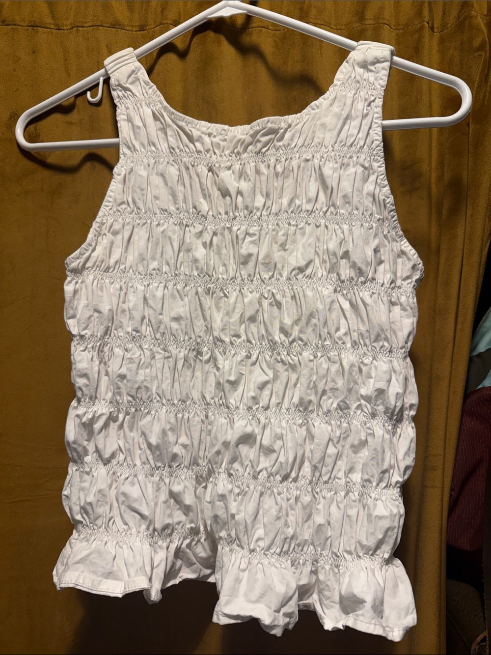 White smocked ruffle top